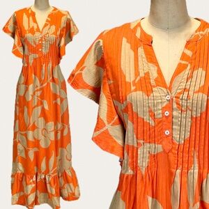 Anthropologie Maeve Cassandra dress long maxi ruffle sleeve orange floral‎ xs